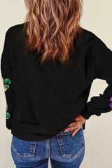 Sequin Round Neck Dropped Shoulder Sweatshirt - Flyclothing LLC