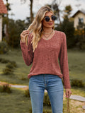 Ribbed V-Neck Long Sleeve Tee - Flyclothing LLC