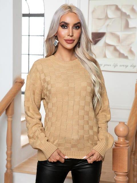 Round Neck Drop Shoulder Sweater - Trendsi