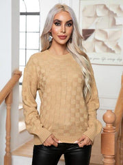 Round Neck Drop Shoulder Sweater - Trendsi