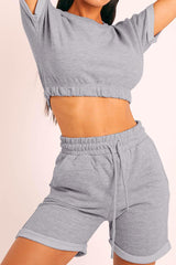 Short Sleeve Cropped Top and Drawstring Shorts Lounge Set - Flyclothing LLC