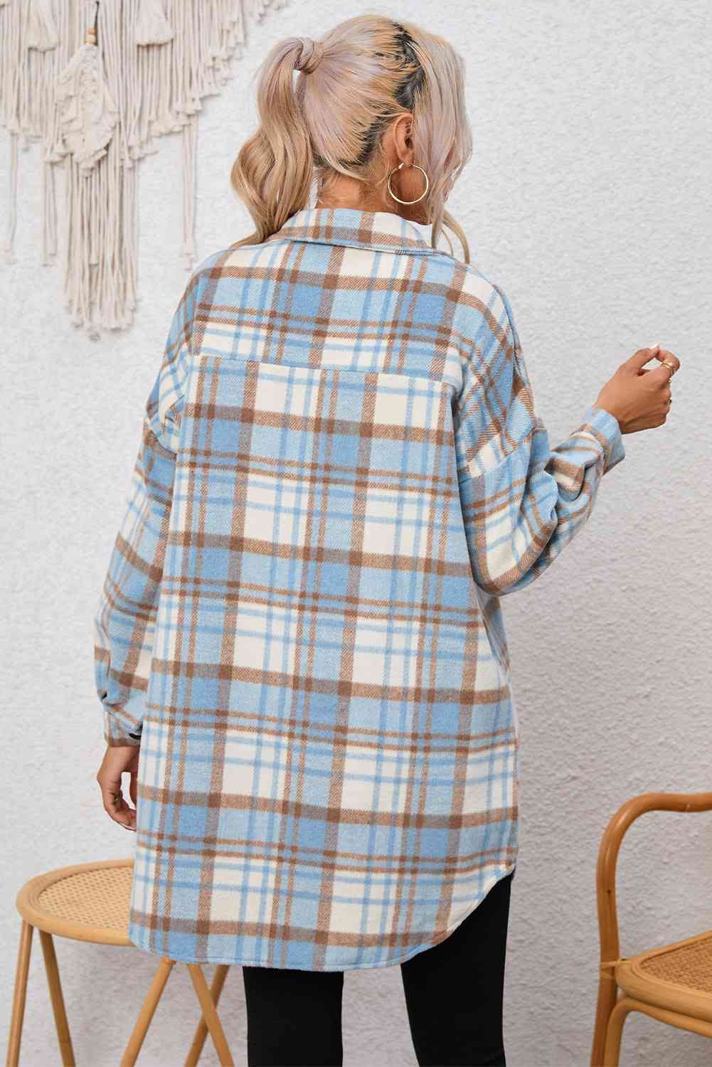 Plaid Dropped Shoulder Shirt Jacket – Flyclothing LLC