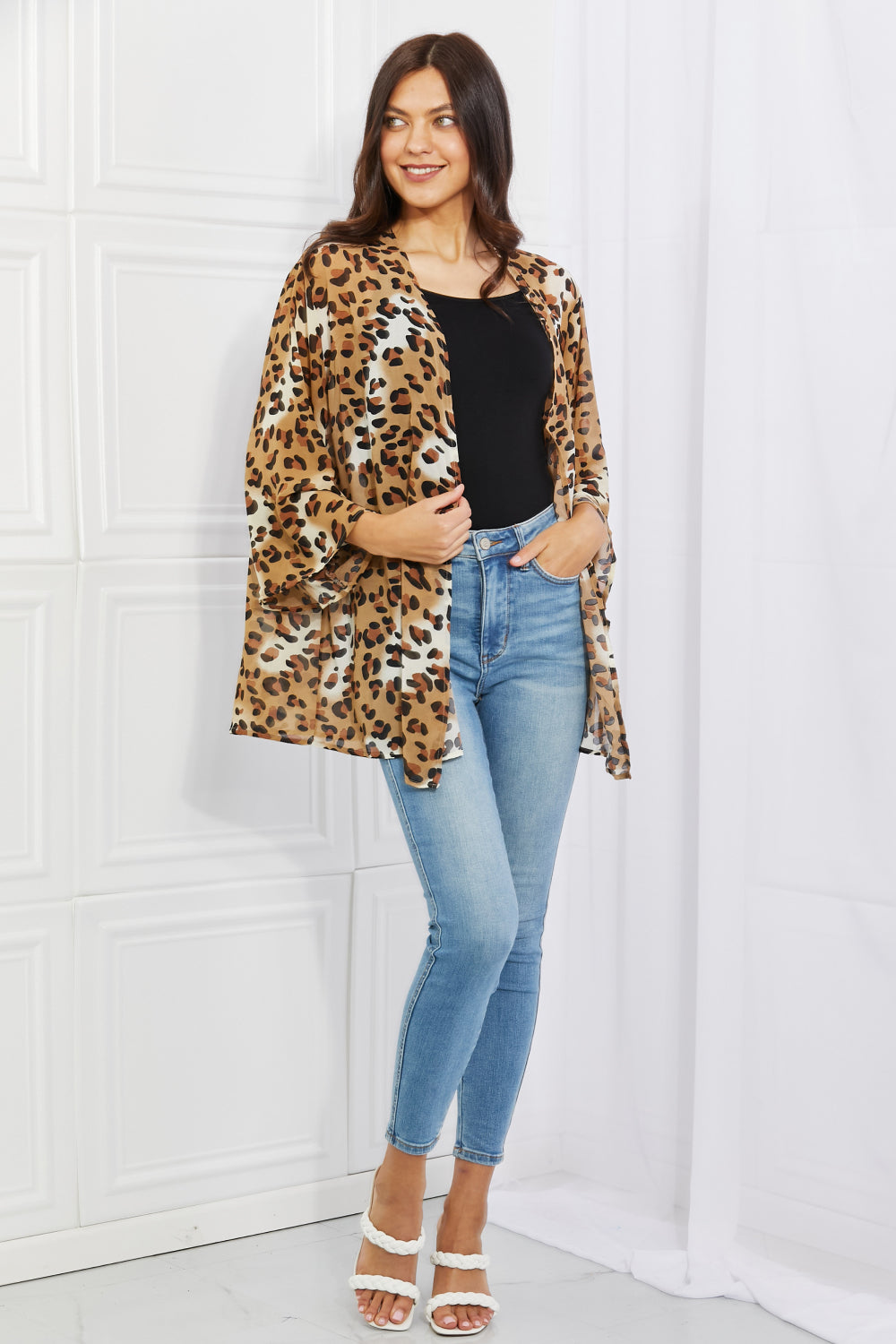 Melody Wild Muse Full Size Animal Print Kimono in Camel - Flyclothing LLC