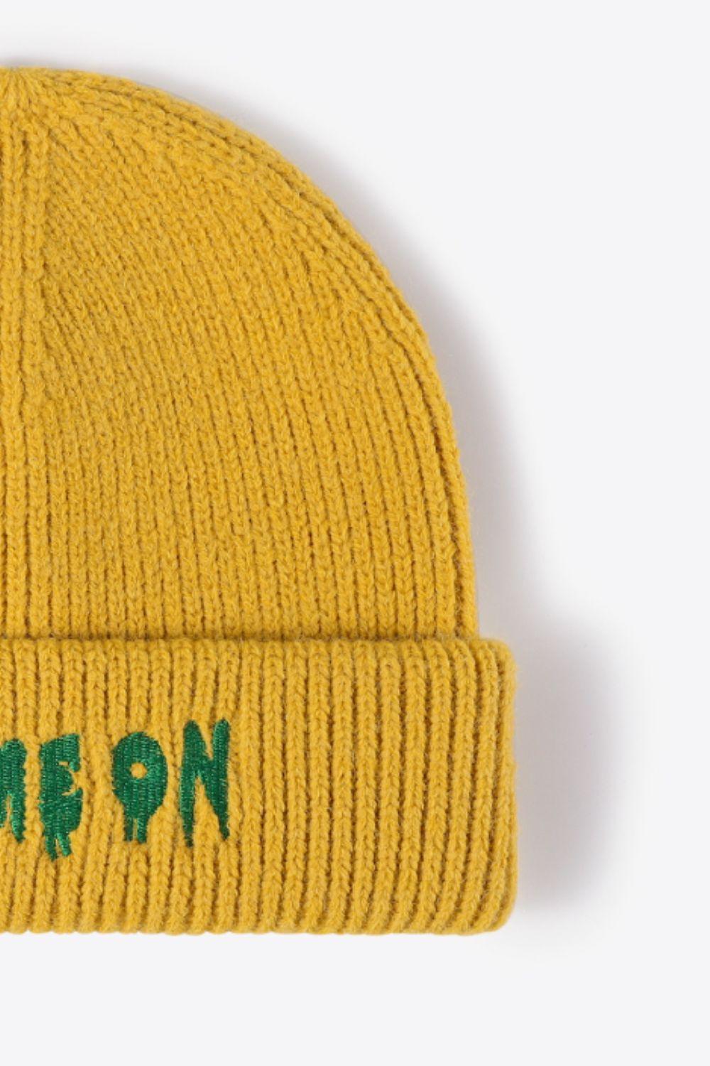 COME ON Embroidered Cuff Knit Beanie - Flyclothing LLC