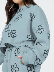 Floral Dropped Shoulder Sweatshirt and Shorts Set - Flyclothing LLC