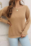 Ribbed Openwork Sleeve Round Neck Pullover Sweater - Flyclothing LLC