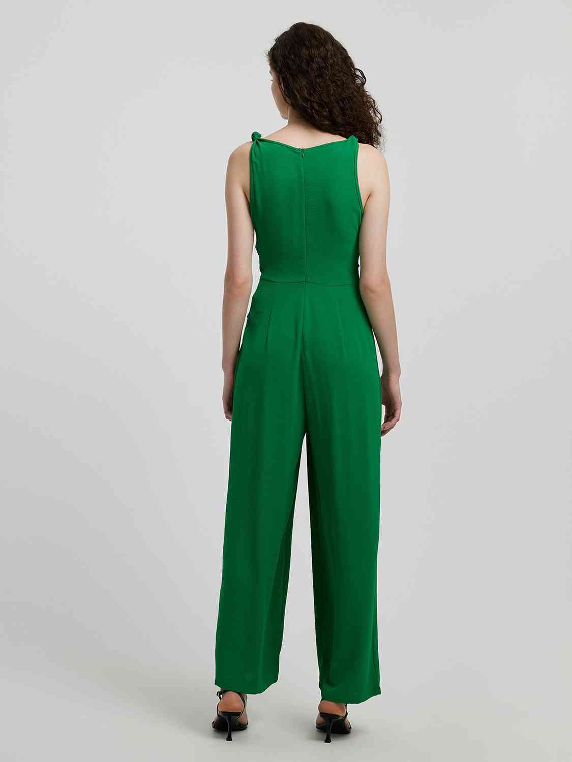 Knot Detail Tie Front Sleeveless Jumpsuit - Flyclothing LLC