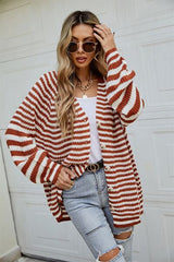 Striped Button Up Long Sleeve Cardigan - Flyclothing LLC