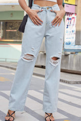 Distressed Straight Leg Jeans with Pockets - Flyclothing LLC