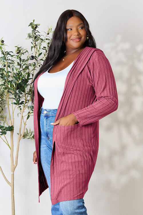 Basic Bae Full Size Ribbed Open Front Long Sleeve Cardigan - Flyclothing LLC