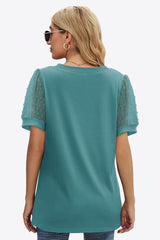 Swiss Dot Puff Sleeve V-Neck Tee - Flyclothing LLC