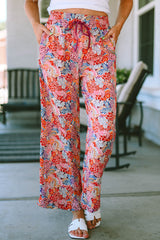 Printed Tie Waist Wide Leg Long Pants - Flyclothing LLC