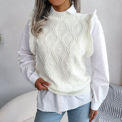 Ruffle Shoulder Ribbed Trim Sweater Vest - Flyclothing LLC