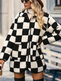 Plus Size Checkered Button Front Coat with Pockets - Flyclothing LLC