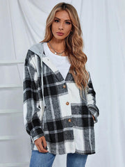 Plaid Hooded Jacket with Pockets - Flyclothing LLC