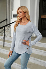 Round Neck Long Sleeve T-Shirt - Flyclothing LLC