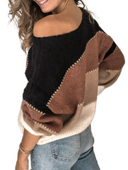 Color Block Round Neck Sweater - Trendsi