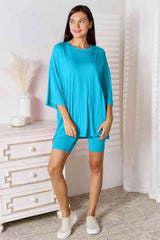 Basic Bae Full Size Soft Rayon Three-Quarter Sleeve Top and Shorts Set - Flyclothing LLC