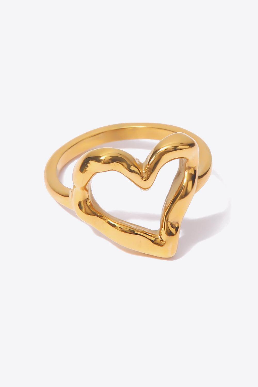 18K Gold Plated Heart-Shaped Ring - Trendsi