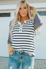 Striped Buttoned Long Sleeve Top - Flyclothing LLC