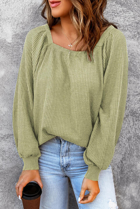 Square Neck Waffle-Knit Top - Flyclothing LLC