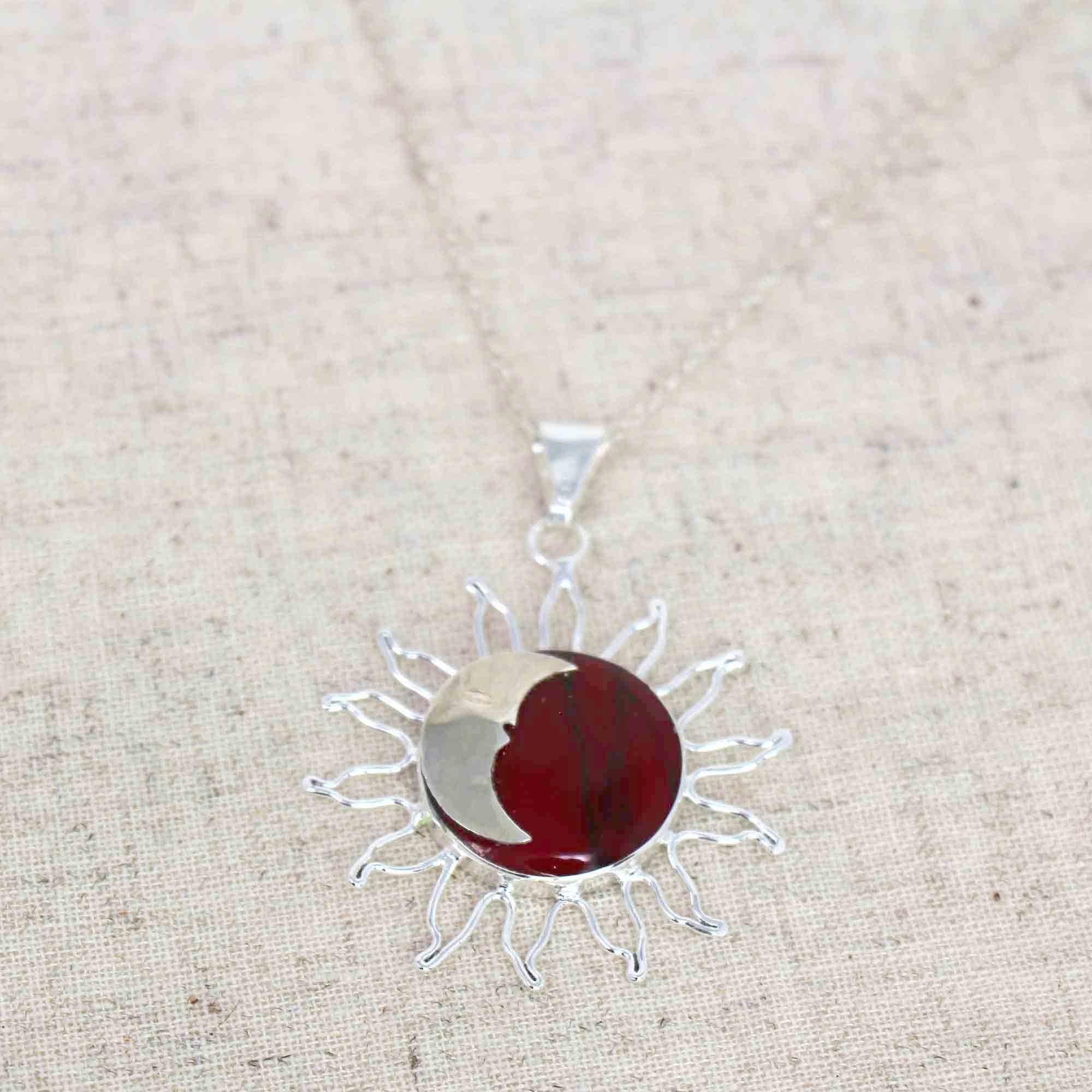 Sun and Moon Red Jasper Pendant with Chain - Flyclothing LLC