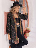 Printed Fringe Detail Cardigan - Trendsi