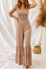 Floral Spaghetti Strap Smocked Wide Leg Jumpsuit - Flyclothing LLC