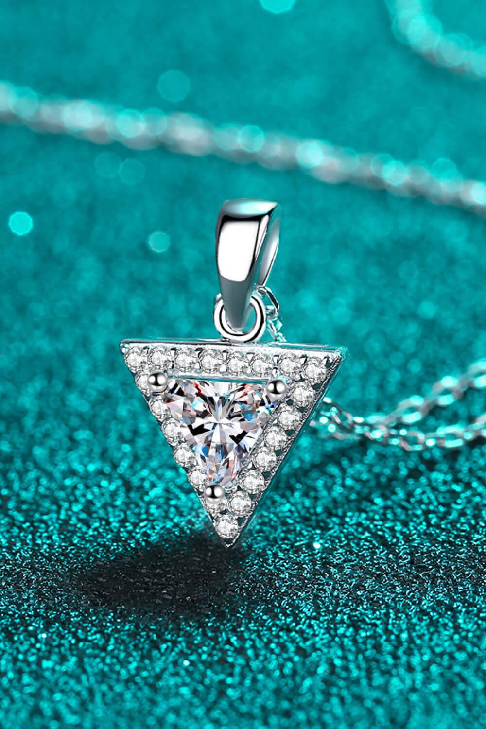 925 Sterling Silver Triangle Moissanite Pendant Necklace - Flyclothing LLC