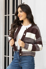 Striped Button Up Long Sleeve Cardigan - Flyclothing LLC