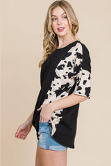 BOMBOM Rodeo Love Ribbed Animal Contrast Tee - Trendsi