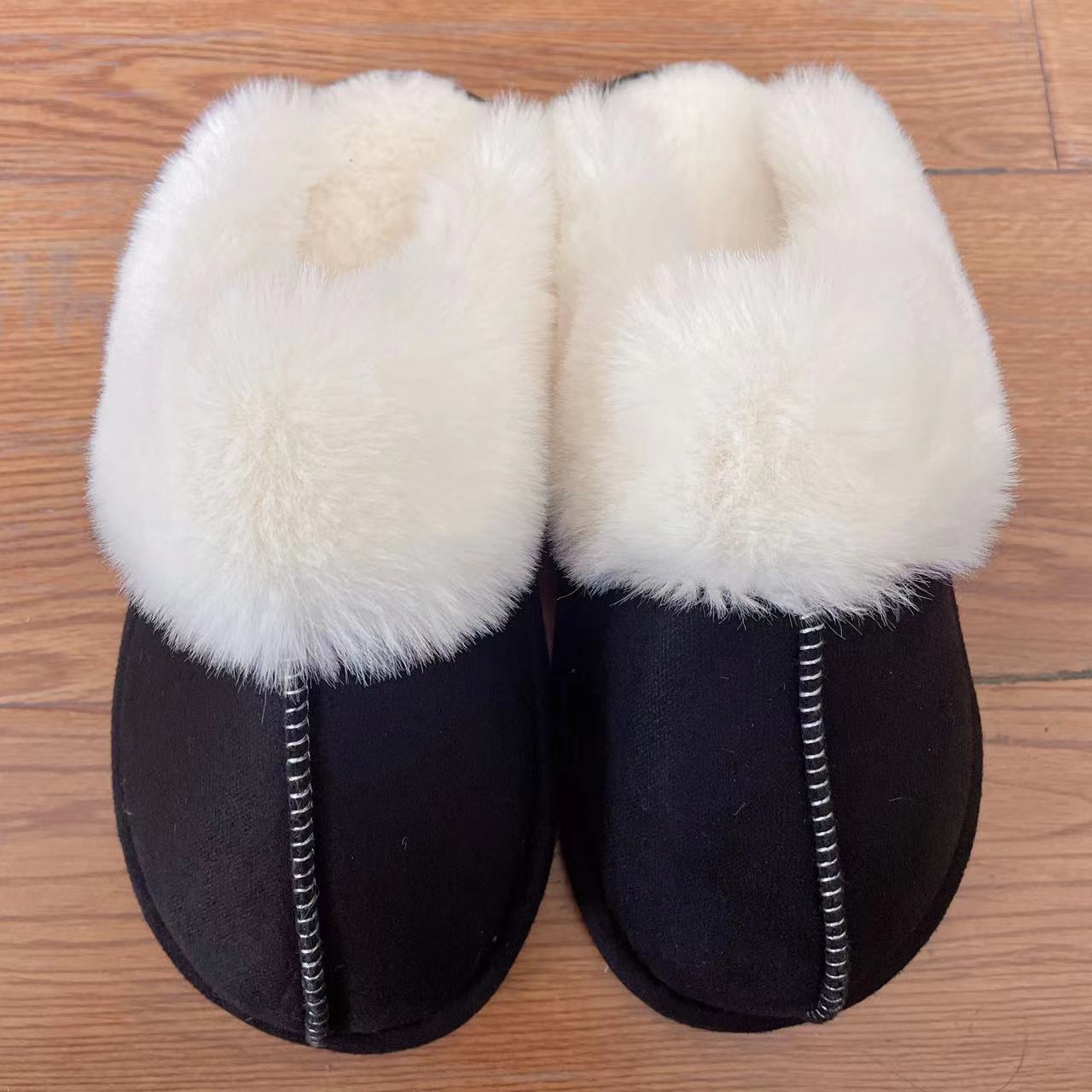 Faux Suede Center Seam Slippers | Flyclothing LLC Black / M