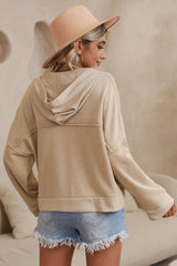 Quarter-Button Exposed Seam Dropped Shoulder Hoodie - Flyclothing LLC