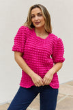 And The Why Full Size Bubble textured Puff Sleeve Top - Flyclothing LLC