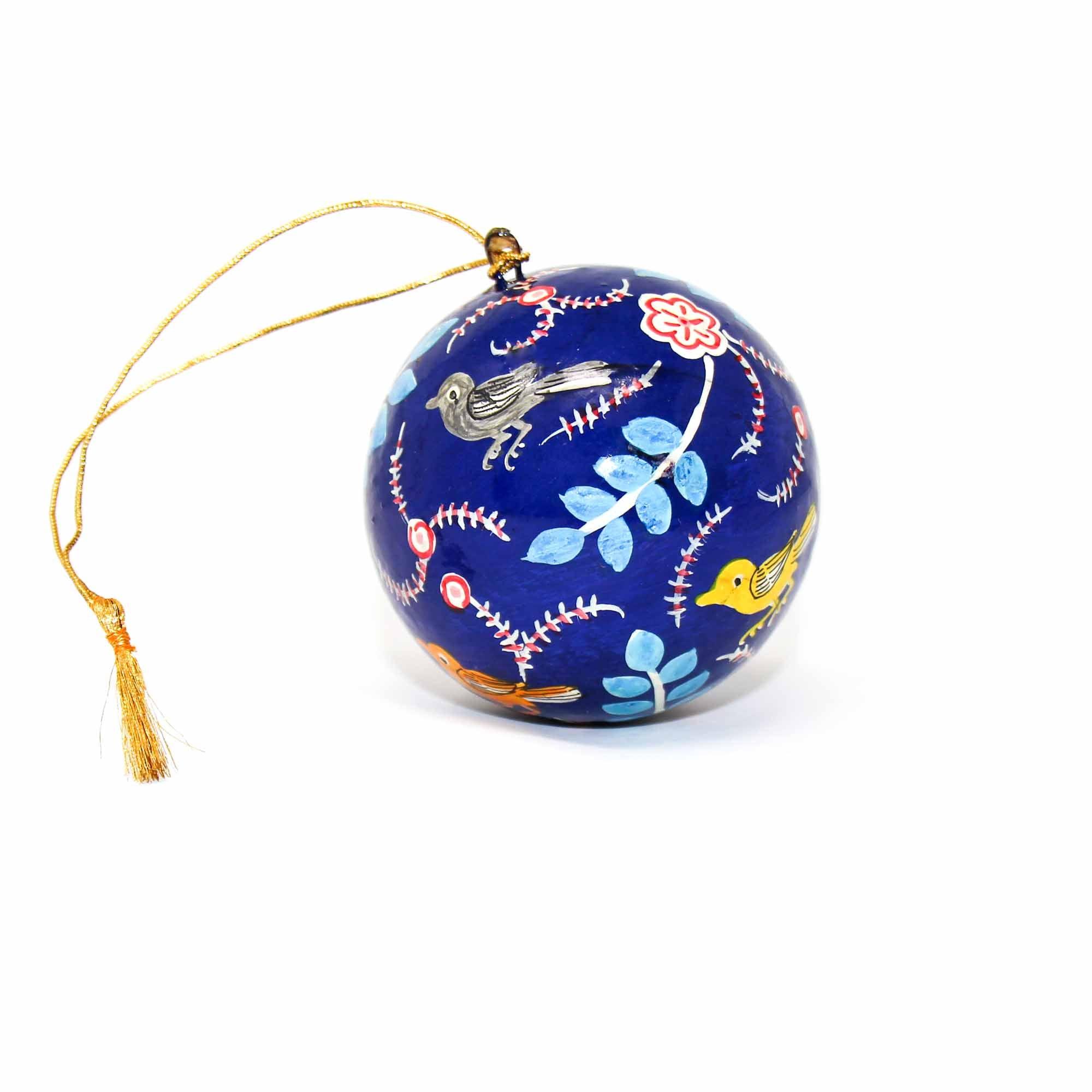 Handpainted Ornament Birds and Flowers, Blue - Pack of 3 - Flyclothing LLC