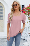 Eyelet Square Neck Short Sleeve T-Shirt - Flyclothing LLC