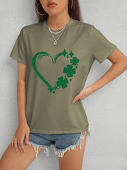 Heart Lucky Clover Round Neck Short Sleeve T-Shirt - Flyclothing LLC