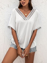 Lace Detail V-Neck T-Shirt - Trendsi