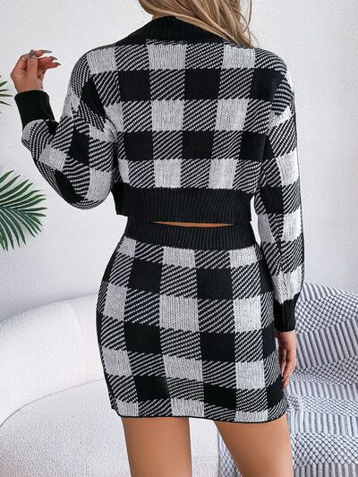 Plaid Round Neck Top and Skirt Sweater Set - Flyclothing LLC