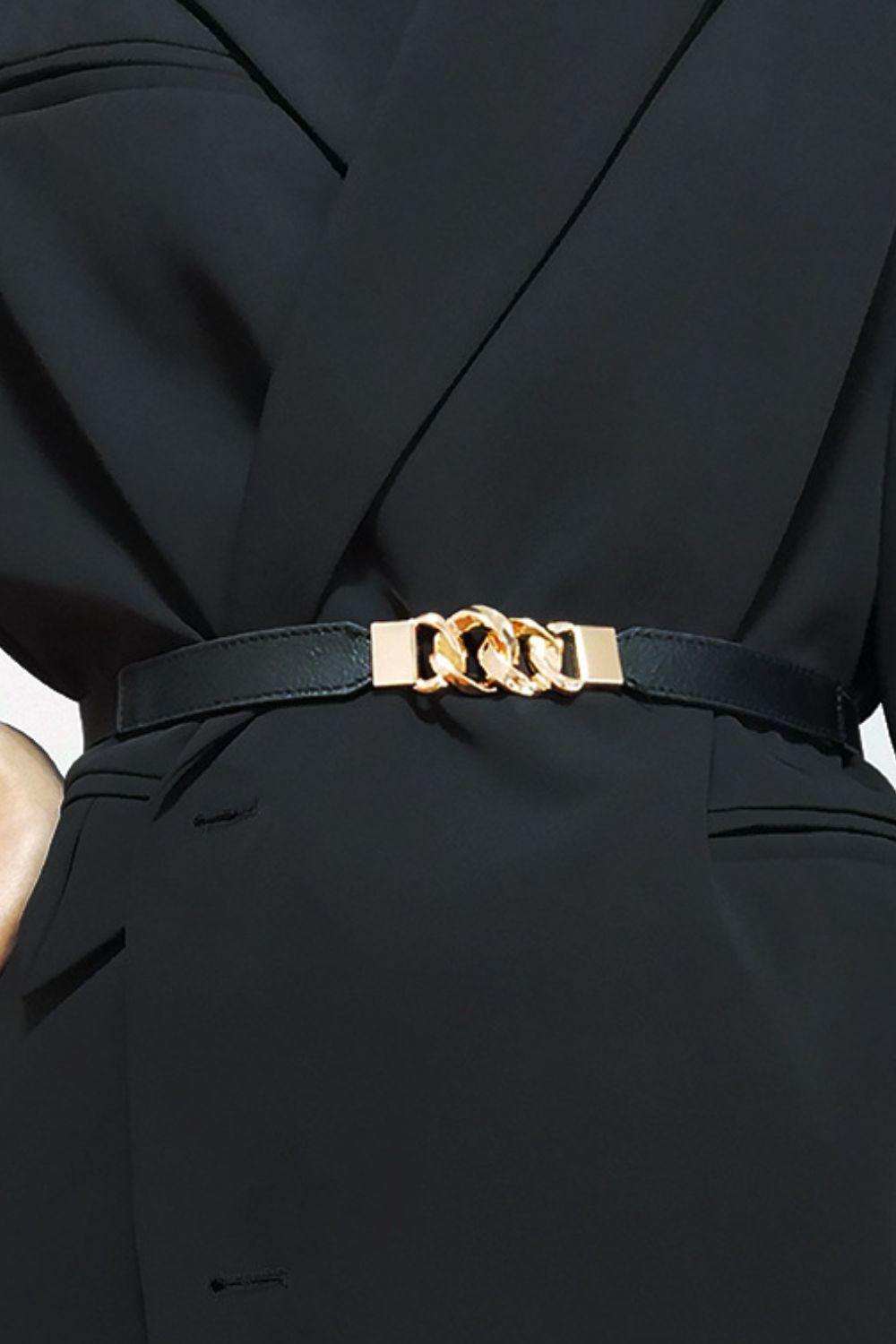 Zinc Alloy Buckle Elastic PU Belt - Flyclothing LLC