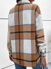 Contrast Plaid Print Dropped Shoulder Shirt - Flyclothing LLC