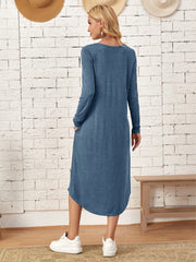 Pocketed Round Neck Long Sleeve Tee Dress - Flyclothing LLC