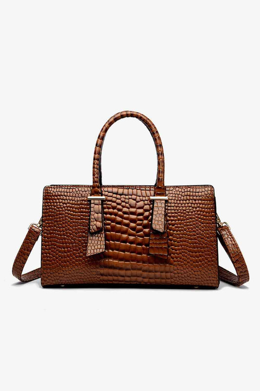 Textured PU Leather Handbag - Flyclothing LLC