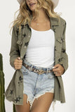 Collared Neck Star Print Long Sleeve Denim Jacket - Trendsi