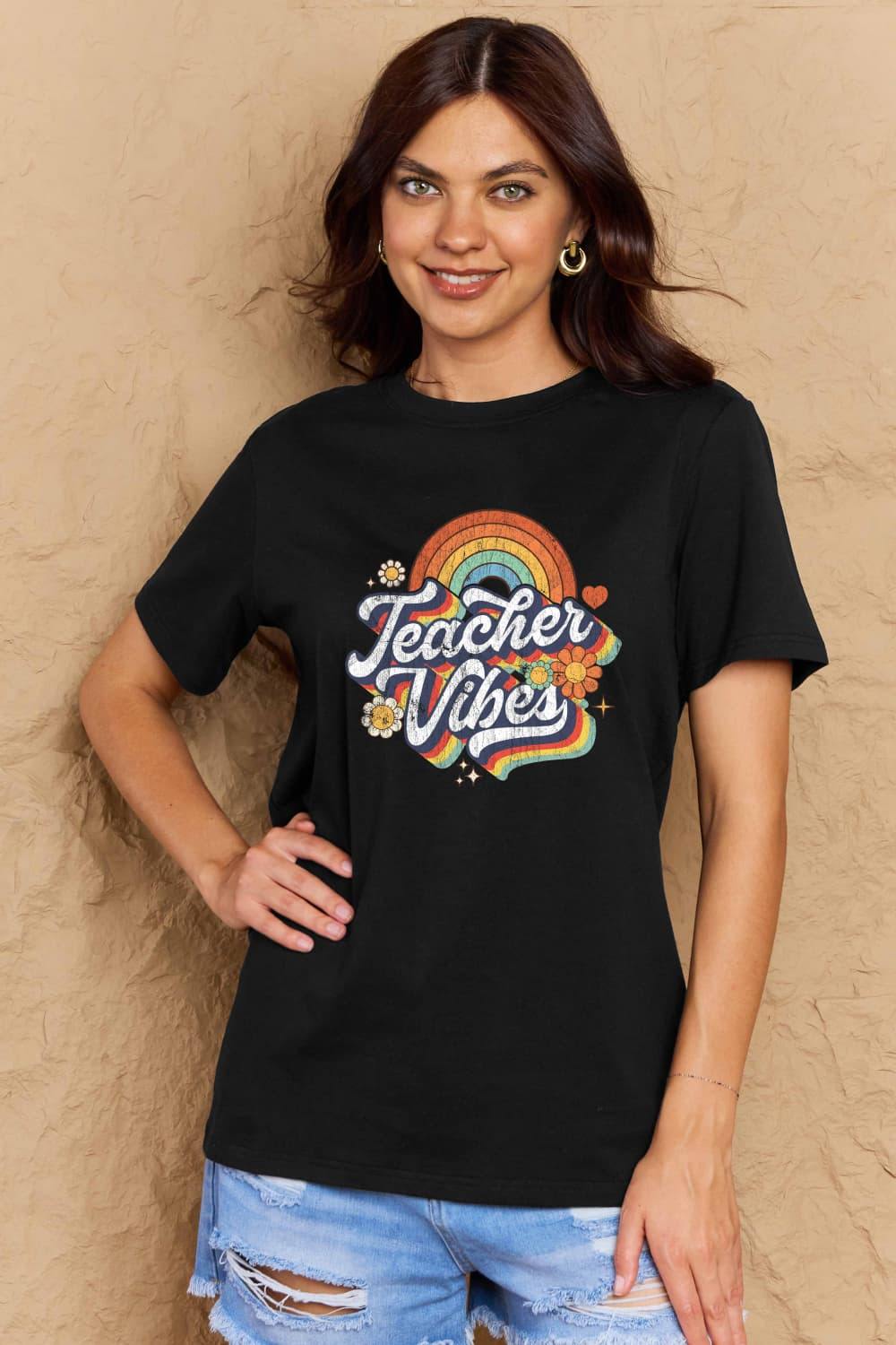 Simply Love Full Size TEACHER VIBES Graphic Cotton T-Shirt - Flyclothing LLC