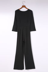 Twisted Plunge Three-Quarter Sleeve Jumpsuit - Flyclothing LLC