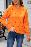 Polka Dot Round Neck Dropped Shoulder Sweater - Flyclothing LLC