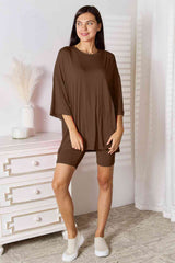 Basic Bae Full Size Soft Rayon Three-Quarter Sleeve Top and Shorts Set - Flyclothing LLC