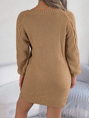 Cable-Knit Round Neck Sweater Dress - Flyclothing LLC