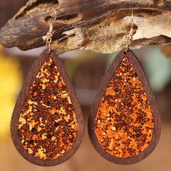 Sequin Wood Teardrop Earrings - Flyclothing LLC